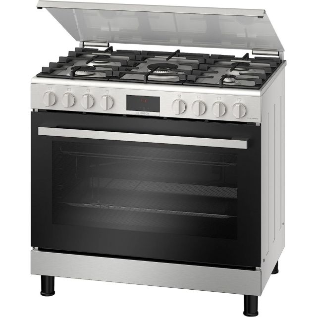 Bosch Series2 5 Burners Gas Cooker, 90x60cm, HGV1E0U50M Stainless Steel