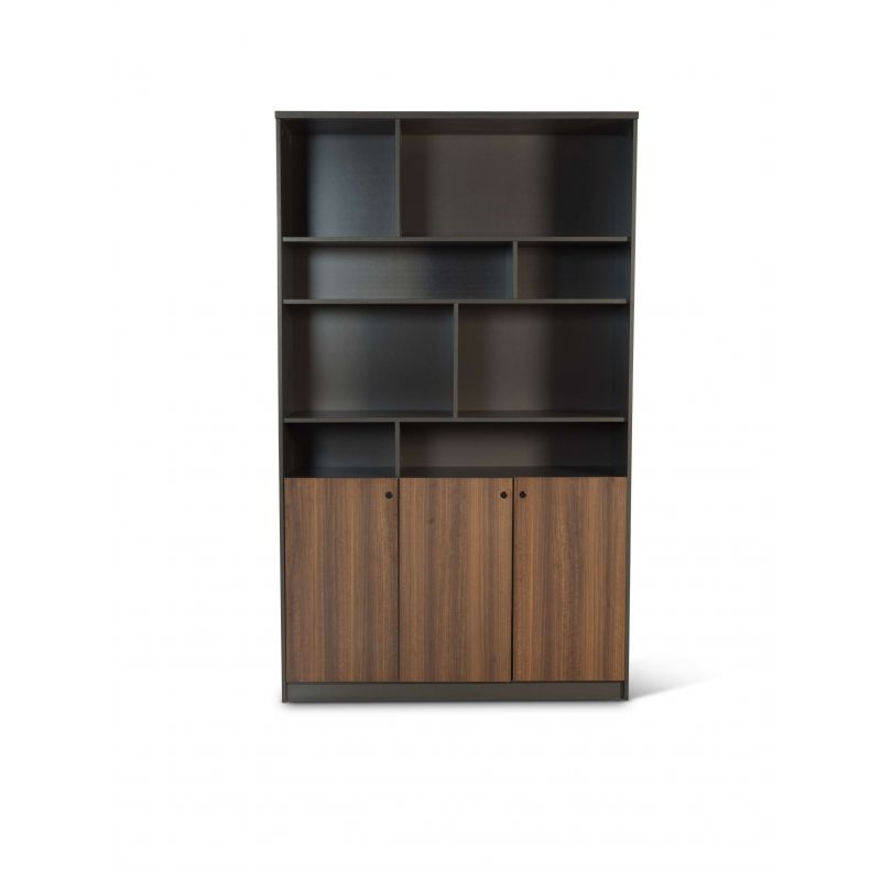 Aaw Furniture Wooden Bookshelf, Dark Grey Bookcase With Drawers