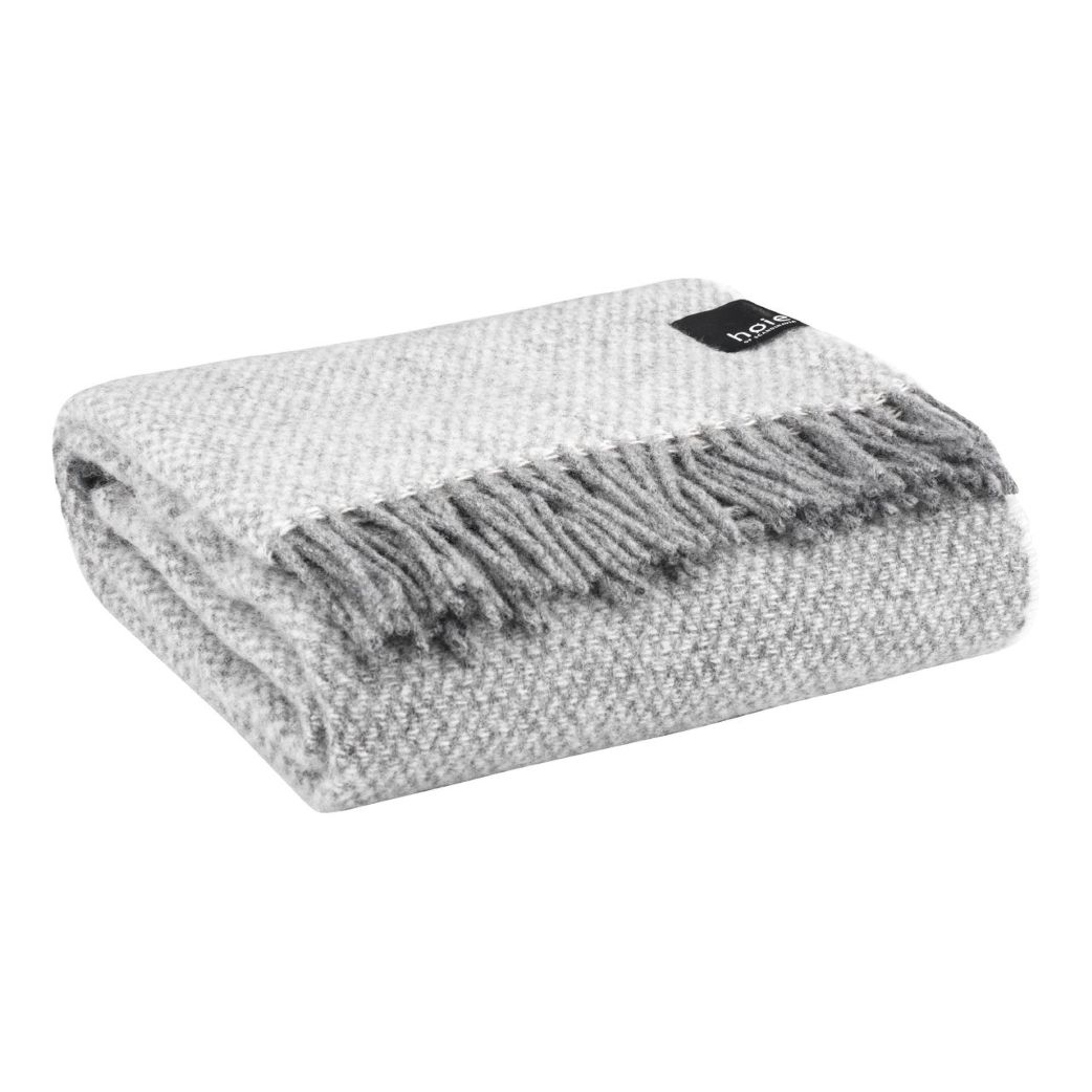 Wool Throw Bed Blanket 130x180 cm Grey/OffWhite Color