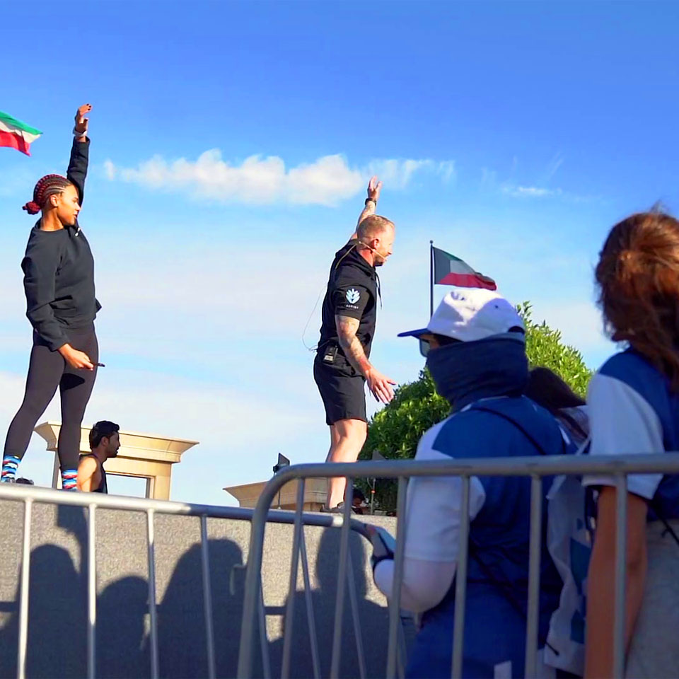 Team of volunteers working together to clean up desert area